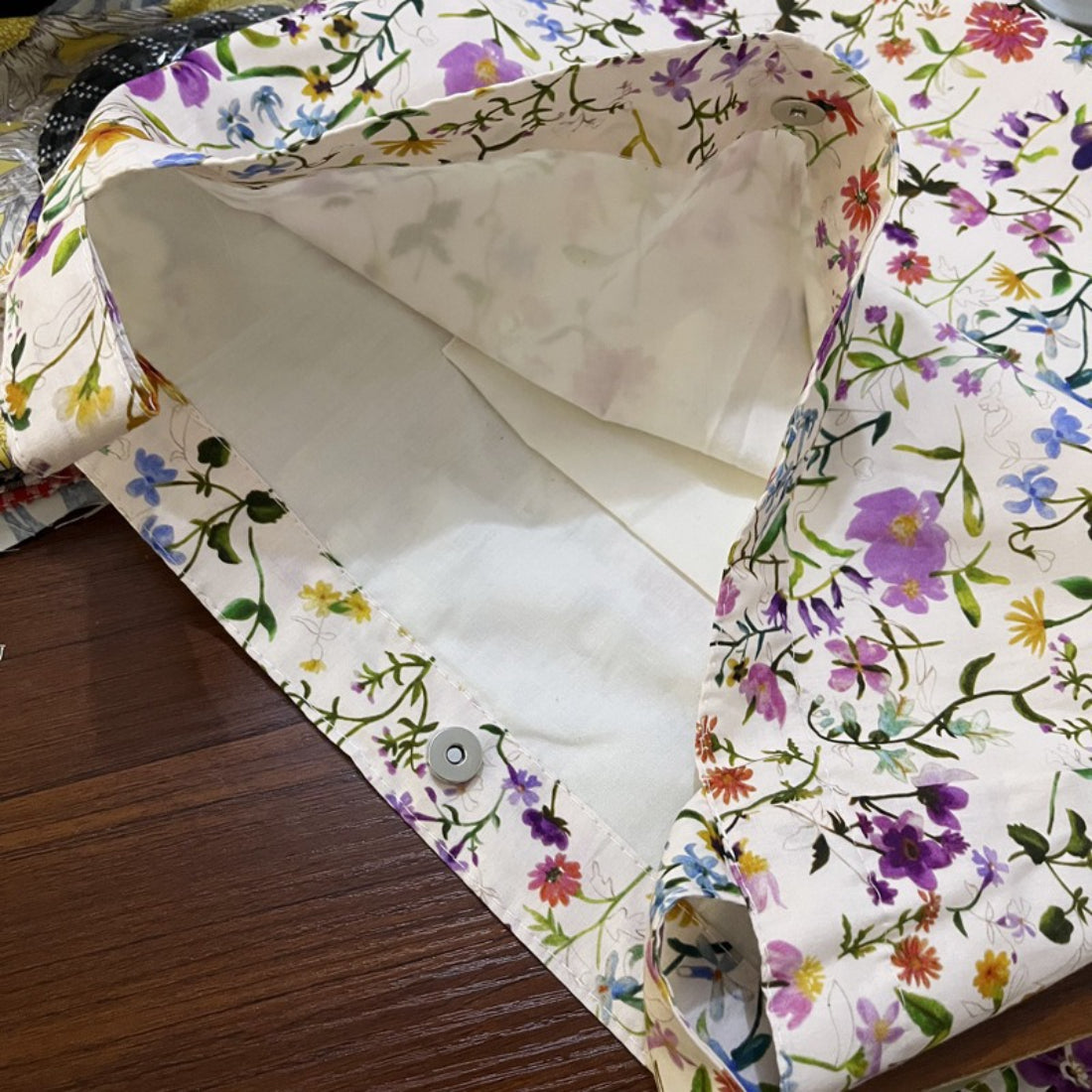Cosbai Floral Ruched Shoulder Bag open showing interior lining and spacious