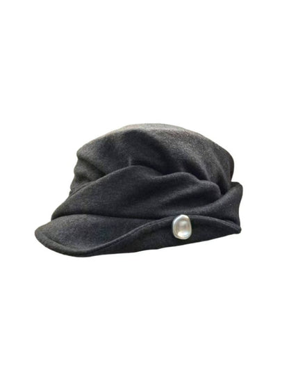 Haila - Button Accent Ruched Asymmetric Brim Hat