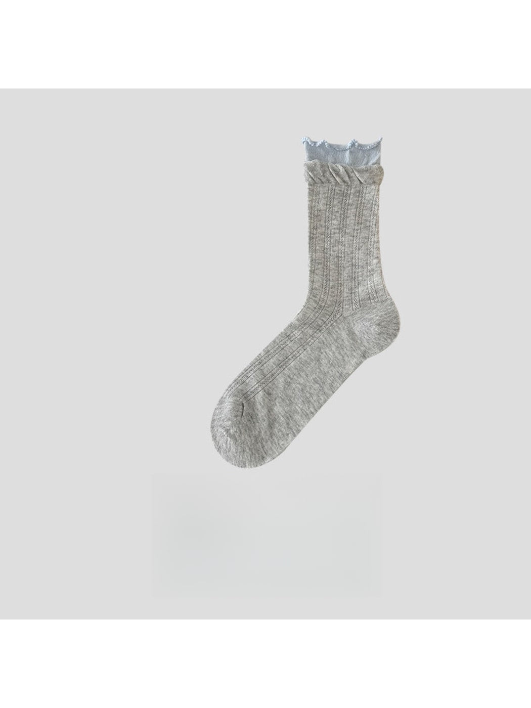 Rufia - Muted Ribbed Ruffle Cuff Crew Socks