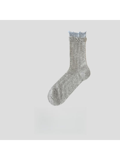 Rufia - Muted Ribbed Ruffle Cuff Crew Socks