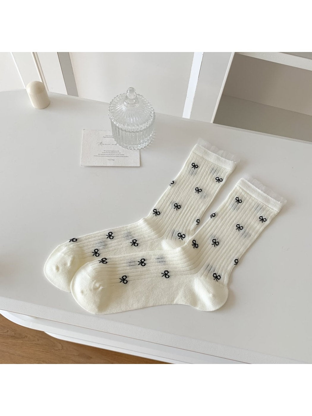 Rufia - Spring Casual Bow Accent Crew Socks