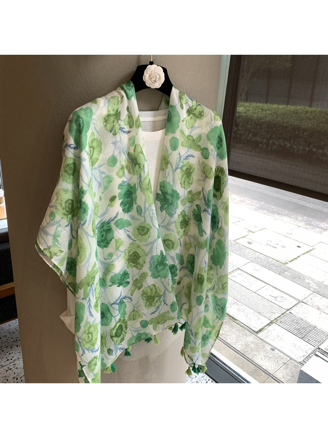 Scarvii - Floral Tassel Long Rectangular Shawl