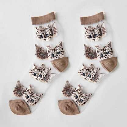 Rufia – Sheer Cat Pattern Ankle Socks | Lightweight & Breathable