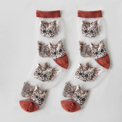 Rufia – Sheer Cat Pattern Ankle Socks | Lightweight & Breathable