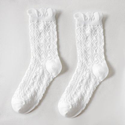 Rufia - White Rolled Edge Socks for Women