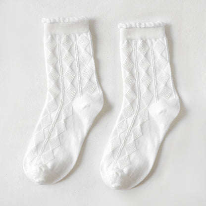 Rufia - White Rolled Edge Socks for Women