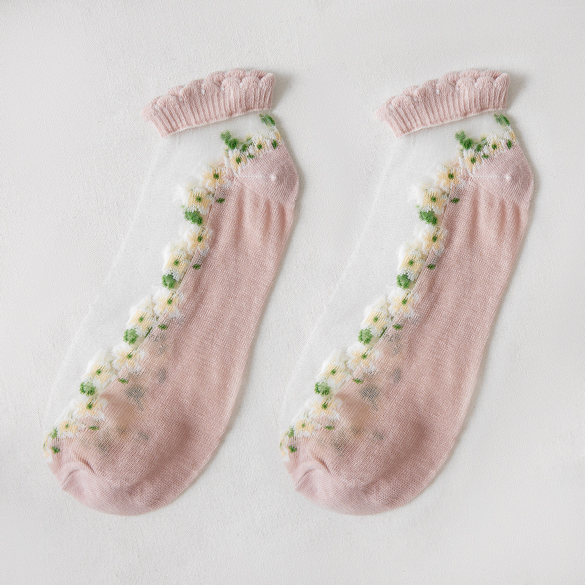 Rufia Floral Short Ankle Sheer Socks showing floral motif