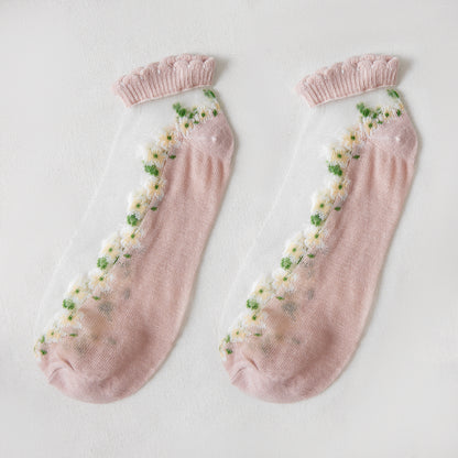 Rufia Floral Short Ankle Sheer Socks showing floral motif