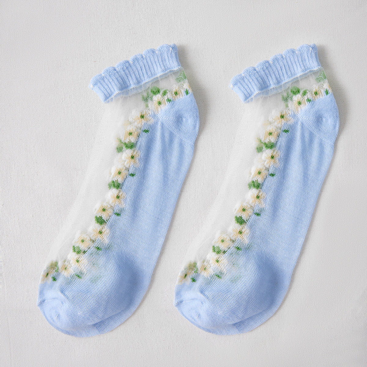 Rufia Floral Short Ankle Sheer Socks color options including WHITE, PURPLE, GREEN