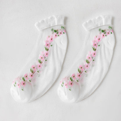 Rufia Floral Short Ankle Sheer Socks for casual outfit styling