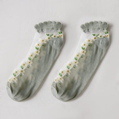 Rufia Floral Short Ankle Sheer Socks for casual outfit styling