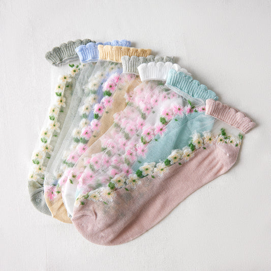 Rufia Floral Short Ankle Sheer Socks with floral motif