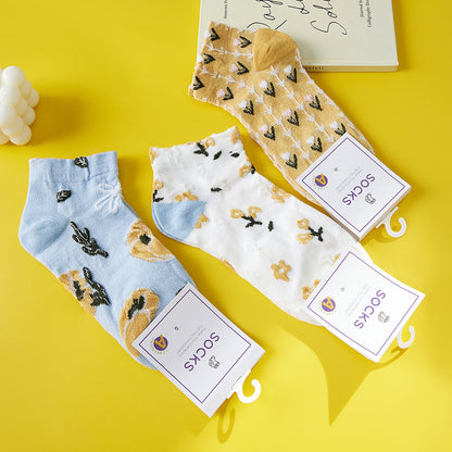 Rufia - Vintage Floral Blue and Yellow Low-Cut Socks