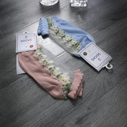 Rufia Floral Short Ankle Sheer Socks showing floral motif