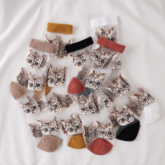 Rufia – Sheer Cat Pattern Ankle Socks | Lightweight & Breathable