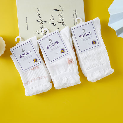 Rufia - White Rolled Edge Socks for Women