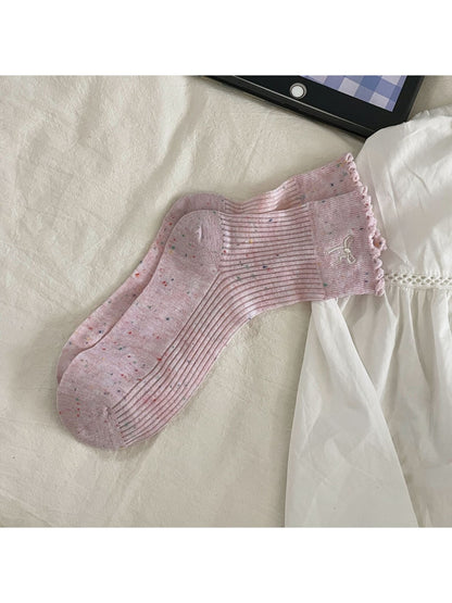 Rufia - Speckled Ribbed Bow Detail Casual Crew Socks