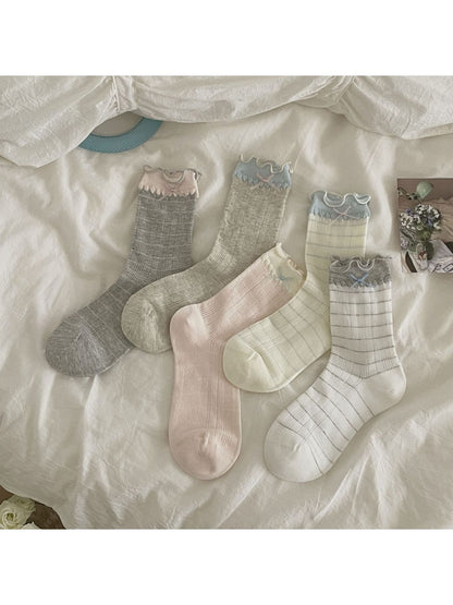 Rufia - Preppy Colorblock Ruffle Cuff Crew Socks