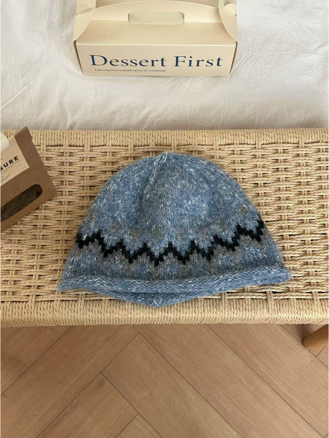 Haila - Geometric Knit Bucket Hat with Rolled Brim