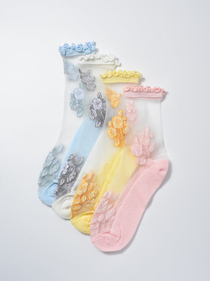 Rufia - Sheer Floral Embroidered Crew Socks product image 2