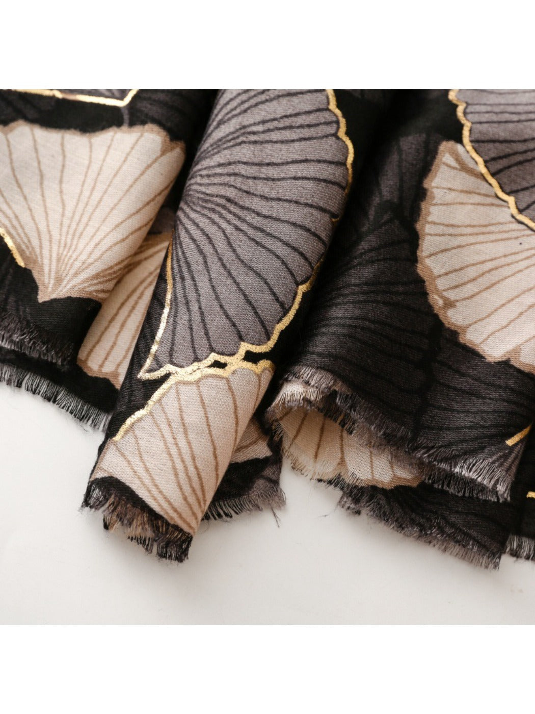 Scarvii - Winter Scarf & Shawl with Gold Foil Gingko Leaf Pattern