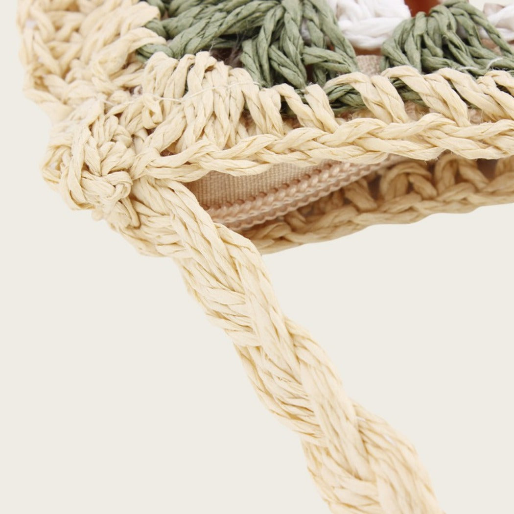 Cosbai - Boho Woven Flower Crossbody Bag With Zipper