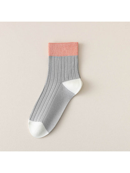 Rufia - Simple Colorblock Ribbed Casual Crew Socks