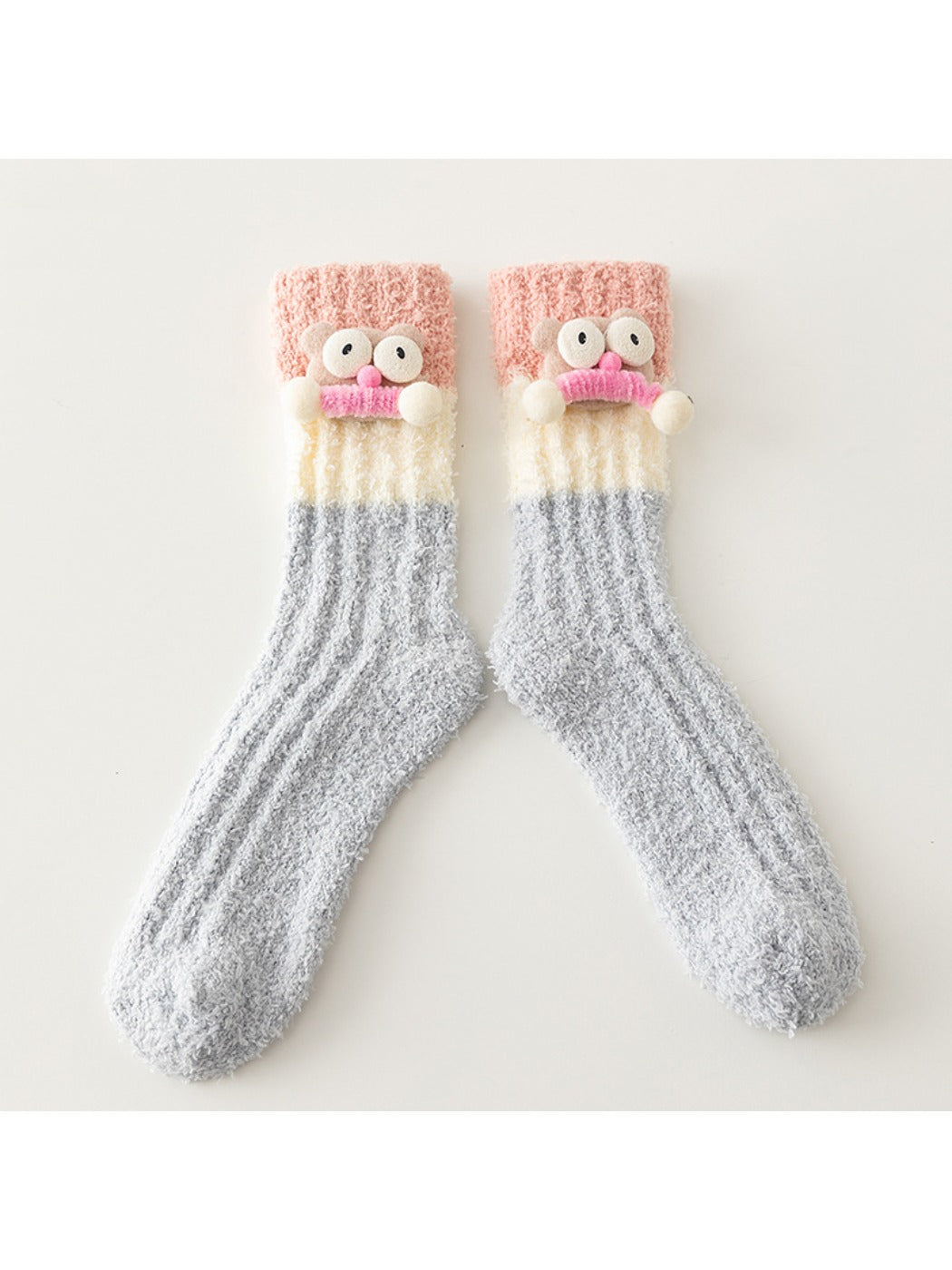 Rufia - Winter Coral Fleece Mid-Calf Socks with 3D Cartoon Accent
