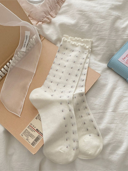 Rufia Ruffle Mesh Dot Mid Calf Socks color options