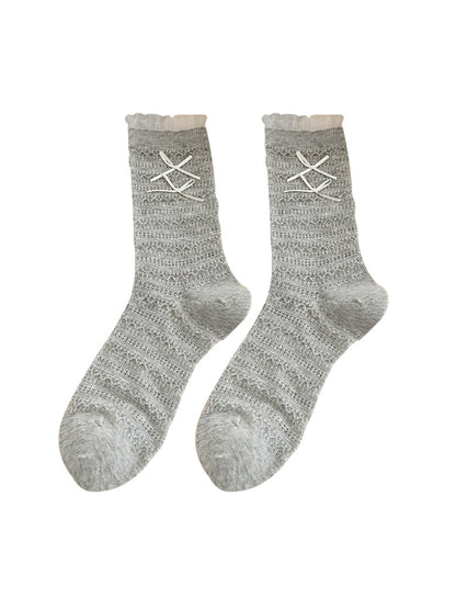 Rufia - Sweet Bow Detail Textured Women's Crew Socks