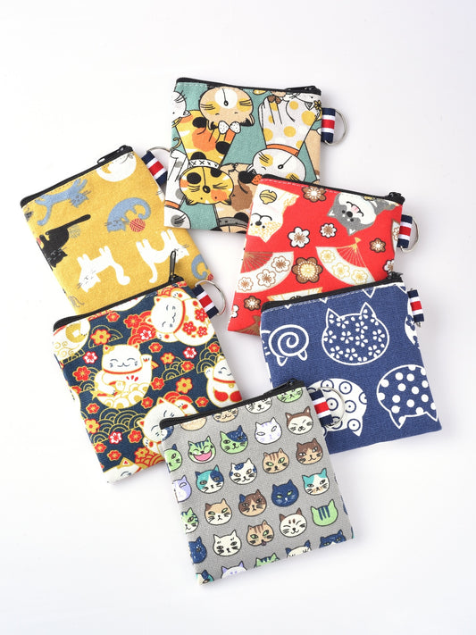 Cosbai - Canvas Cat Pattern Coin Purse