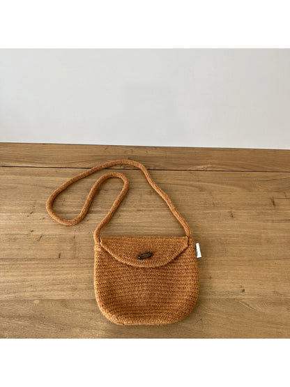 Cosbai - Textured Knit Button Flap Crossbody Bag