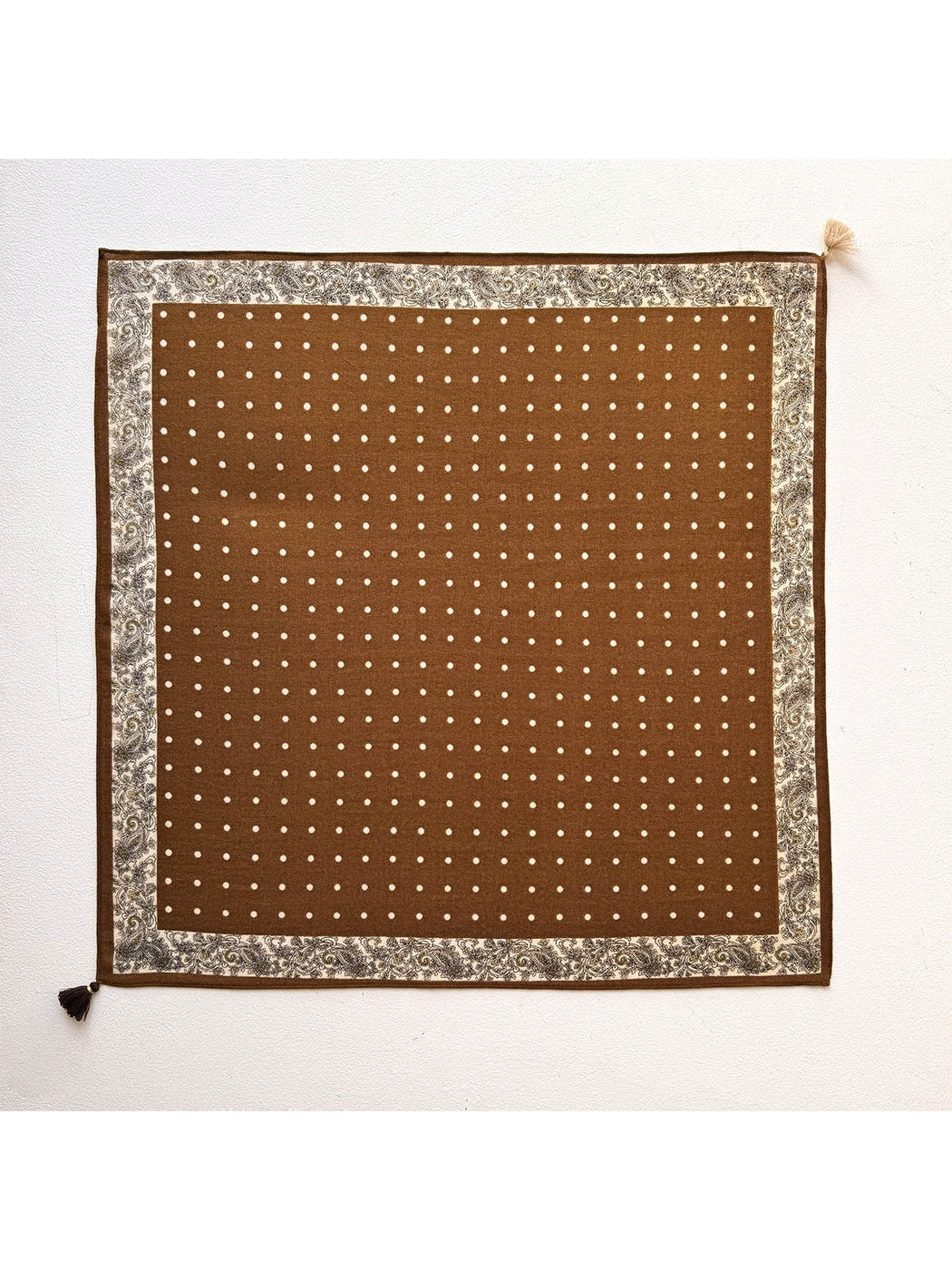 Scarvii - Polka Dot Print Tassel Accent Square Scarf