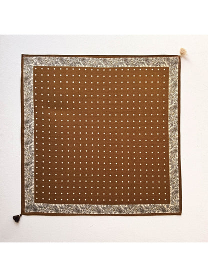 Scarvii - Polka Dot Print Tassel Accent Square Scarf