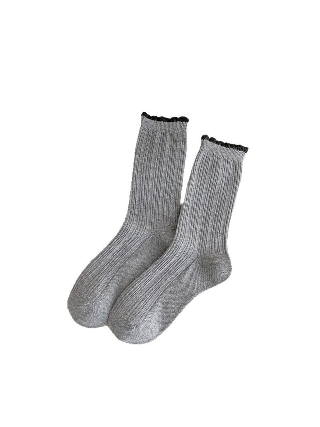 Rufia - Contrast Ruffle Trim Casual Crew Socks