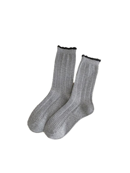 Rufia - Contrast Ruffle Trim Casual Crew Socks