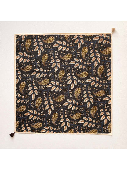 Scarvii - Rustic Floral Printed Tassel Square Scarf