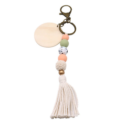 Koco Round Wood Bead Tassel Keychain color options including GRAY, WHITE, CREAM