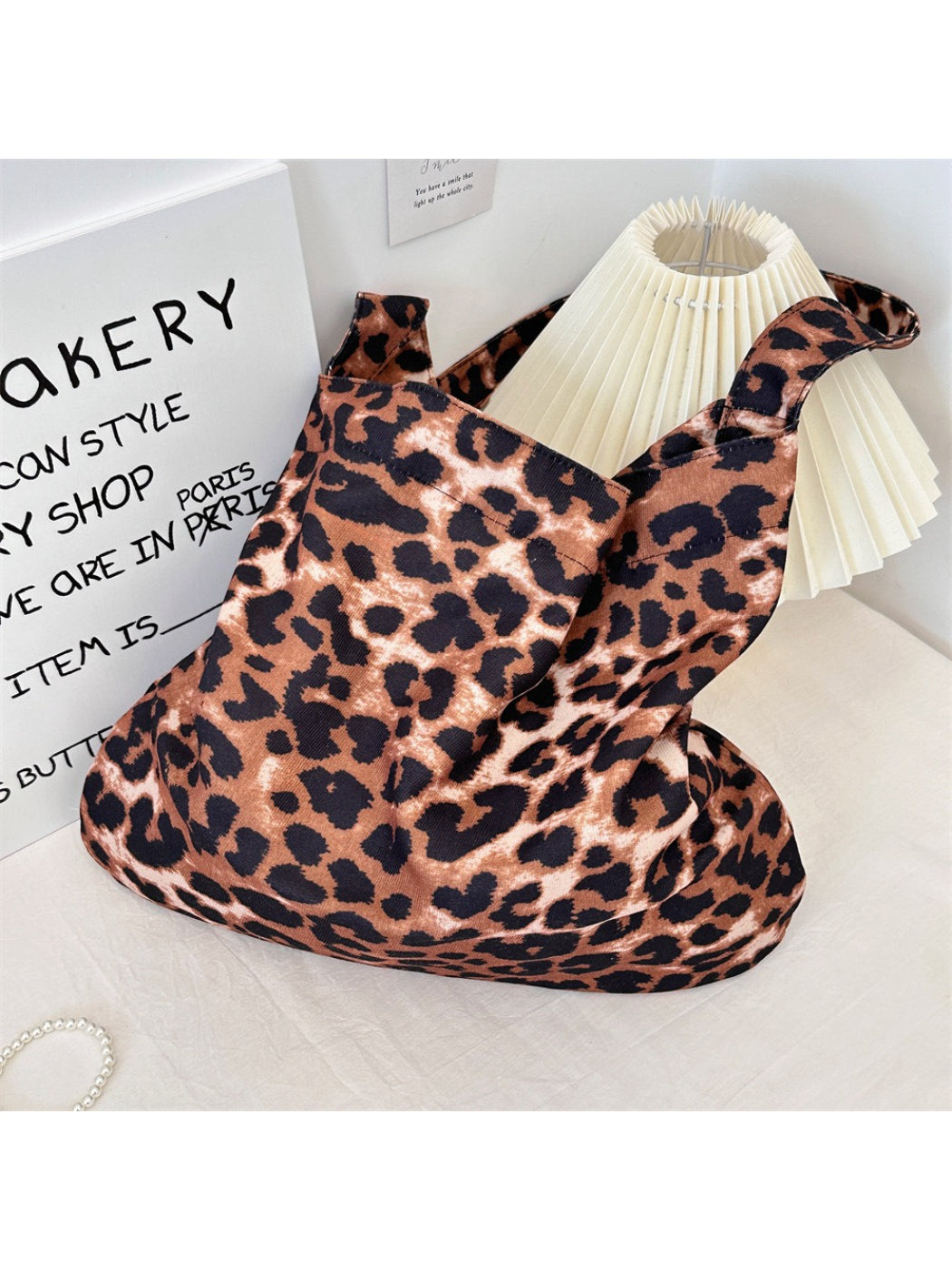 Cosbai - Leopard Print Slouchy Shoulder Tote Bag