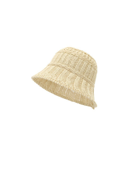 Haila textured stripe knit bucket hat worn on mannequin head showing fit and shape