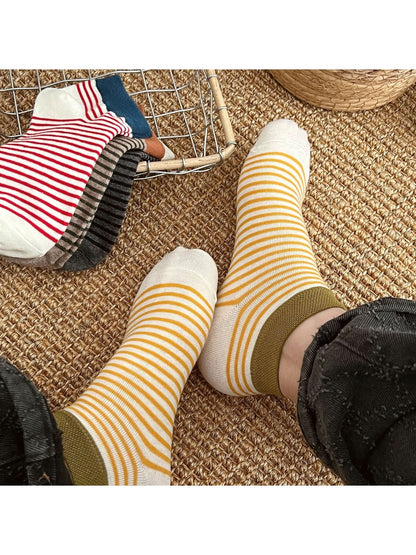Rufia - Retro Style Striped Colorblock Ankle Socks