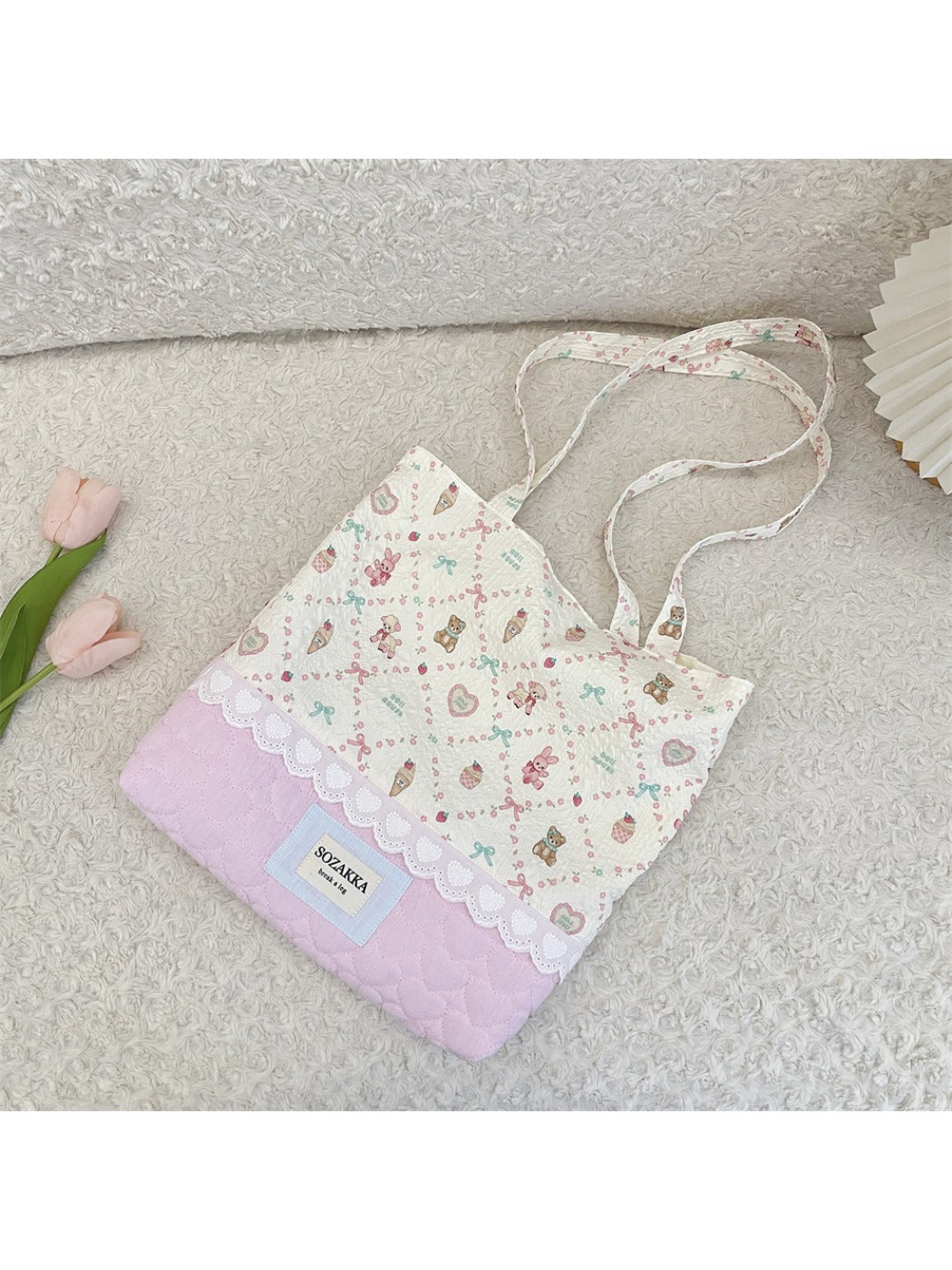 Cosbai - Floral Print Tote Shoulder Bag