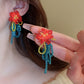 Earwish - Vintage Beaded Flower Fringe Earrings in Red & Blue