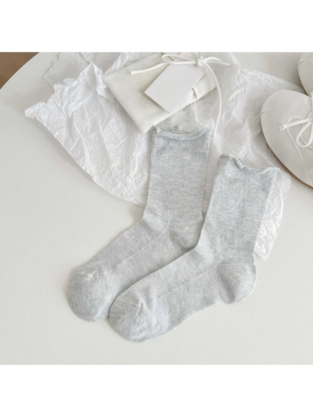 Rufia - Soft Knit Crew Socks with Rolled Cuff