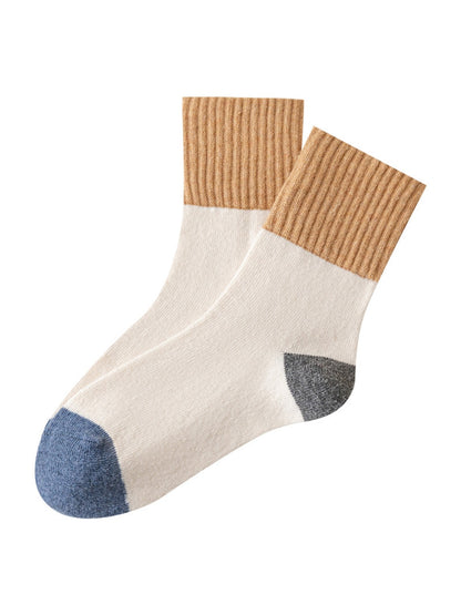 Rufia - Retro Earth Tone Color Block Crew Socks