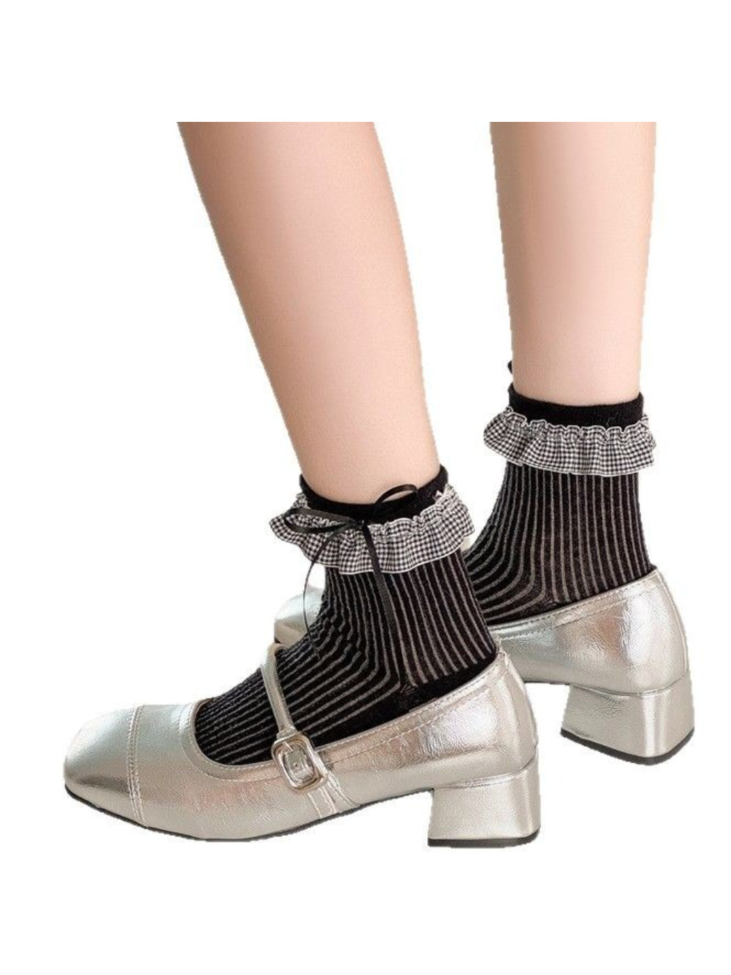 Rufia - Sweet Gingham Ruffle Crew Socks