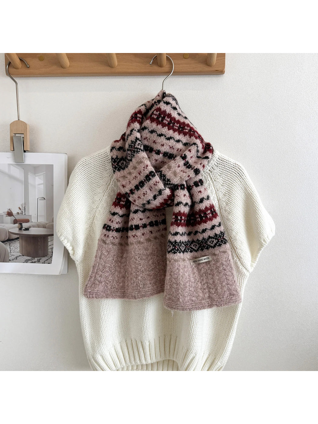 Scarvii - Geometric Zigzag Band Fuzzy Textured Scarf