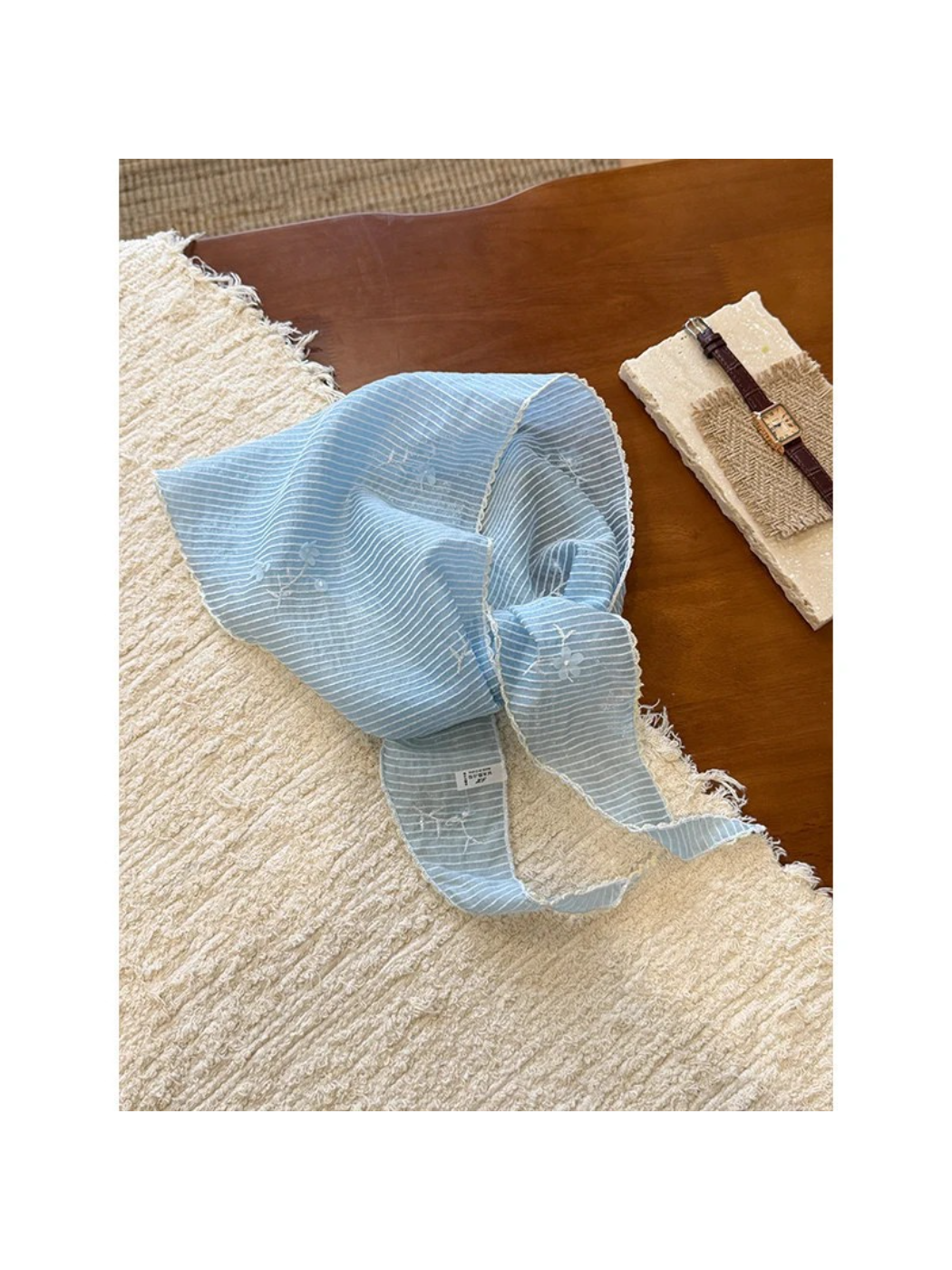 Scarvii - Fine Stripe Floral Pleated Triangle Scarf