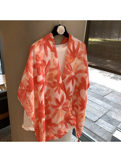 Scarvii - Floral Print Rectangular Fashion Scarf