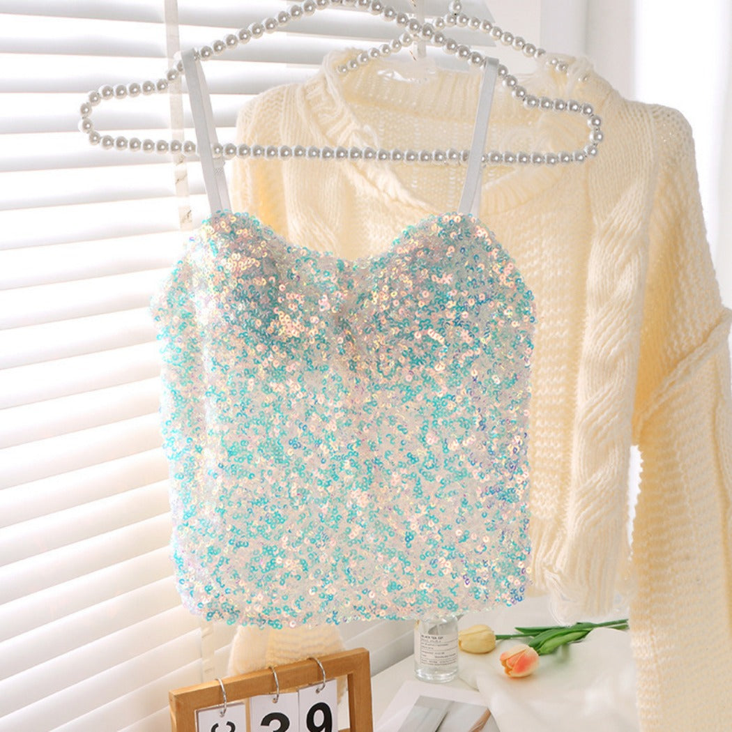 Vesty - Glitter Strappy Party Top With Built-In Padding